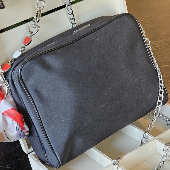 Chanel Black Travel Bag w/Chain Strap & Scarf Added - Picture 4 of 16